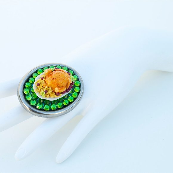 TURKEY STUFFING PLATTER SWAROVSKI RHINESTONE RING - Picture 4 of 8